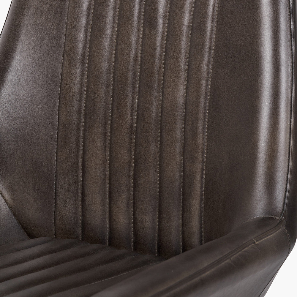 Angelo Peppercorn Leather & Bronze Metal Retro Dining Chair